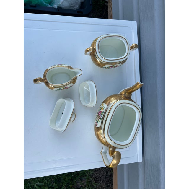 1900 Gold & Floral Cauldon for Tiffany Tea Set - Set of 3 For Sale In West Palm - Image 6 of 10