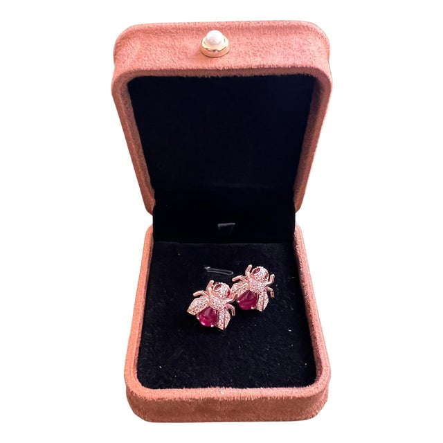 Bochic “Orient” Natural Ruby & Topaz Earrings Set In 18K Yellow Gold & Silver, 2 pieces For Sale
