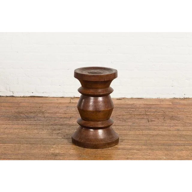 Rustic 19th Century Rustic Indonesian Solid Wood Turned Stool with Brown Patina For Sale - Image 3 of 12