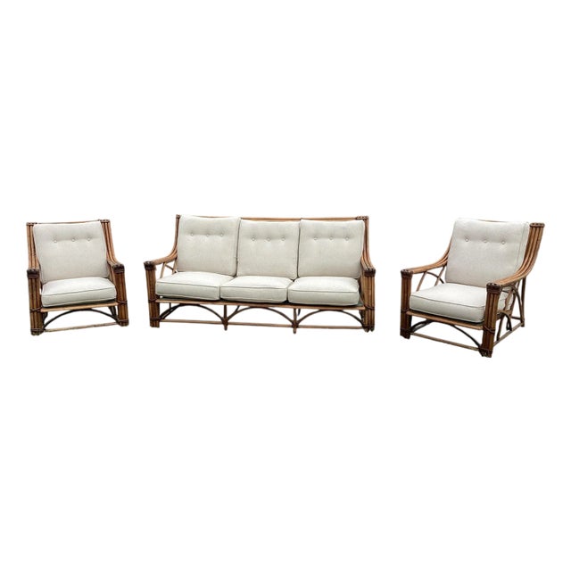 Rare Signed Heywood Wakefield Living Room Set With Sofa and Two Lounge Chairs For Sale