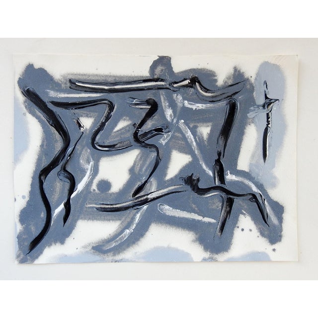Mid century abstract acrylic on heavy paper painting. Gray, black and white. Unsigned. Unframed.