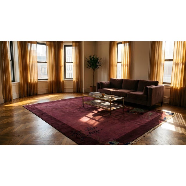 Lovely Red Burgandy Color With Special Chinoiserie Pattern Antique Chinese Art Deco Rug For Sale - Image 13 of 14