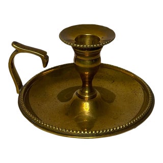 Mid 20th Century Vintage Solid Brass Bedside Candle Holder For Sale