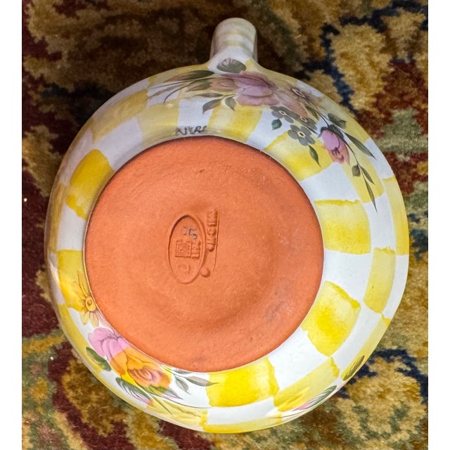 1990s MacKenzie-Childs Aurora Yellow Check Enamel Creamer & Lidded Sugar Bowl Set W/ Spoon – 1990s For Sale In Houston - Image 6 of 18