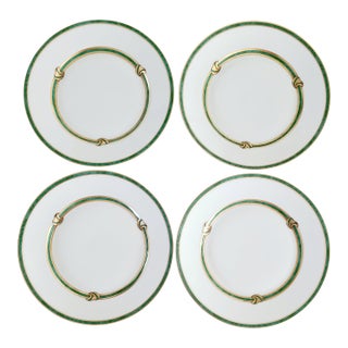 1990s Christofle PorcelainRuban Vert/Gold Knots 6.25" Bread Plates - Set of 4 Discontinued For Sale