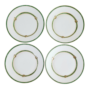 1990s Christofle PorcelainRuban Vert/Gold Knots 6.25" Bread Plates - Set of 4 Discontinued