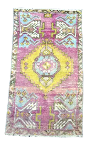 Vintage Faded Turkish Handmade Wool Purple Small Rug