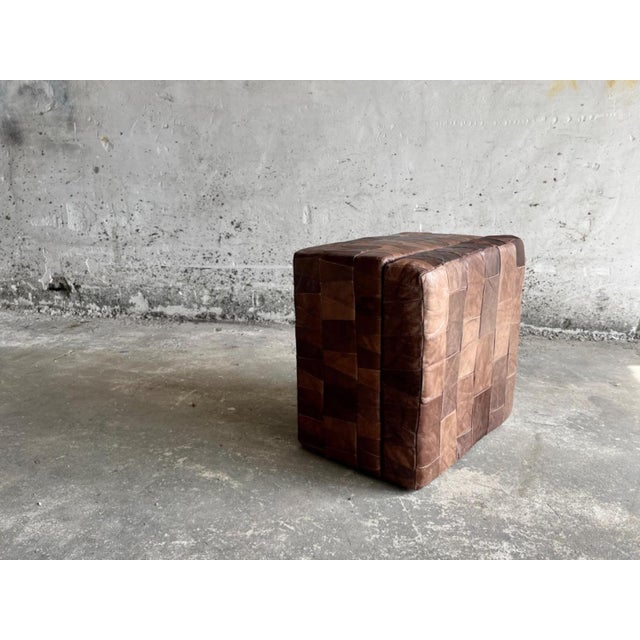 Vintage Patchwork Brown Leather Ottoman with Storage, 1970s For Sale - Image 6 of 10