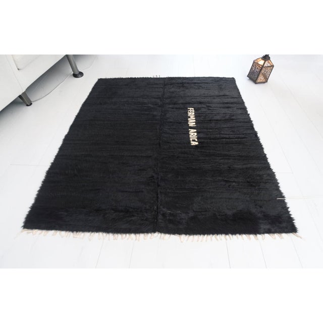 1960s Vintage Black Angora Wool Kilim Rug For Sale - Image 5 of 10