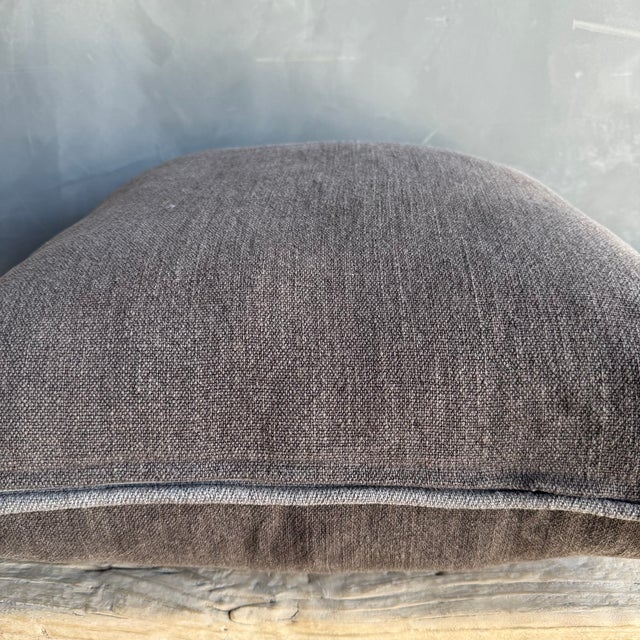 Stone Washed Linen Pillow in Cafe Noir Brown With Down Feather Insert For Sale In Los Angeles - Image 6 of 7