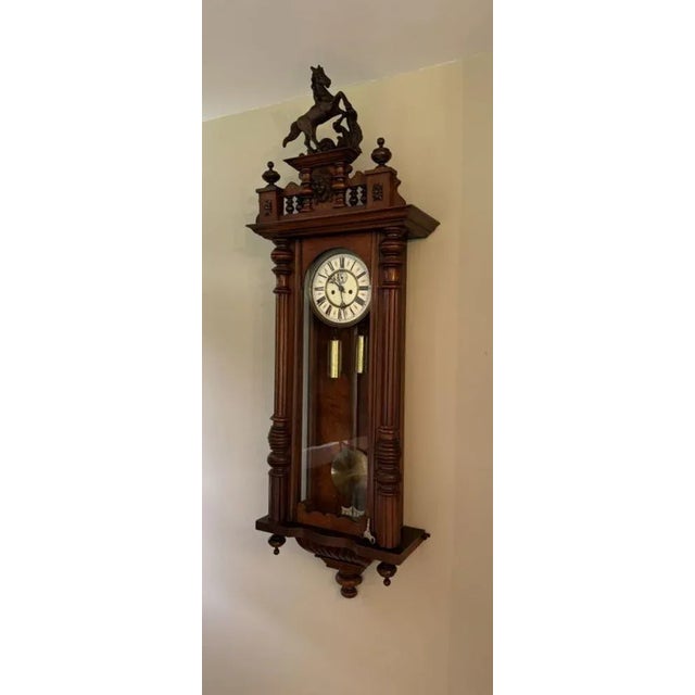 Late 19th Century Antique Victorian Carved Walnut Wall Clock, Vienna, Austria, 1880s For Sale - Image 5 of 10