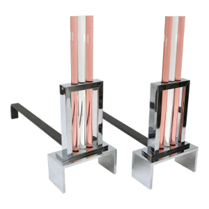 Andirons French Art Deco Chrome & Glass
