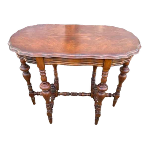 Antique Early 20th Century Art Decor Edwardian Mahogany and Burl Walnut Banded Top Console Table