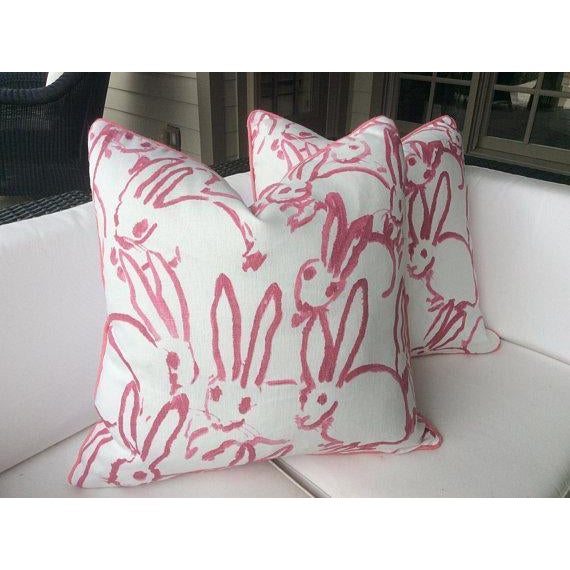Contemporary Hunt Slonem "Bunny Hutch" in Pink & White 16" Pillow - Single For Sale - Image 3 of 6