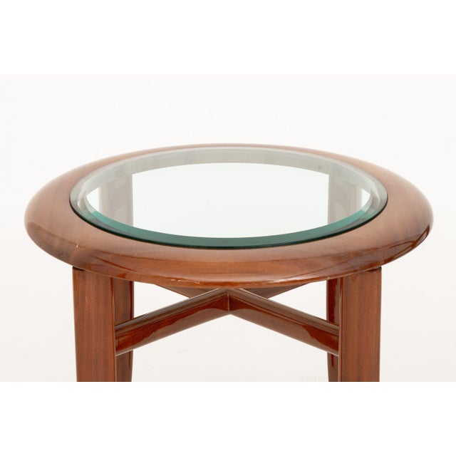 Contemporary Adam Tihany for Pace Mahogany and Glass Side Tables, Pair For Sale - Image 3 of 6