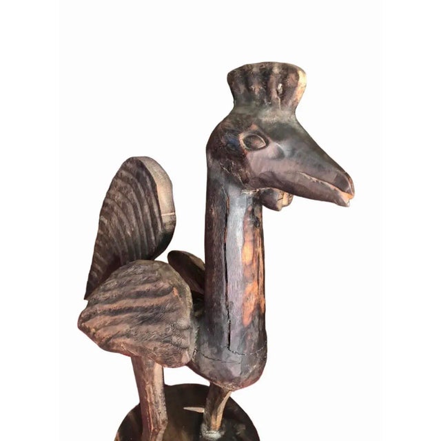 Rustic Primitive Antique Folk Art Hand Carved Rustic Giant Wooden Chicken For Sale - Image 3 of 12