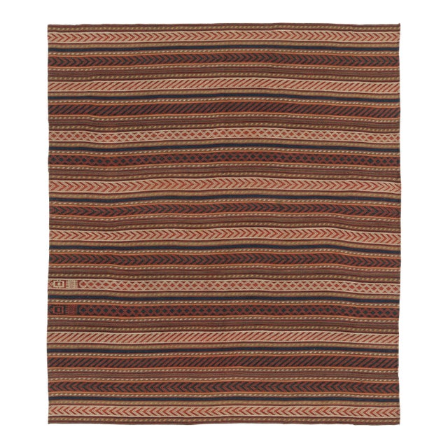 Vintage Persian Kilim, Brown With Vibrant Geometric Stripes - Rug & Kilim For Sale
