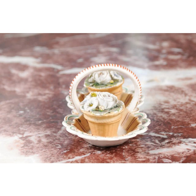 Mid 19th Century 1860s Small Italian Painted Ceramic Floral Desk Set with Ink and Sand Containers For Sale - Image 5 of 12