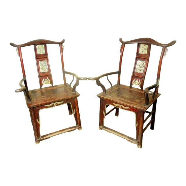 Antique Chinese High Back Arm Chairs, Circa Early of 19th Century - A Pair For Sale