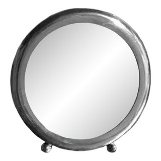 Vintage 1960’s Empire Sterling Silver Round Picture Frame Ball Feet and Blue Velvet Easel Back For Sale