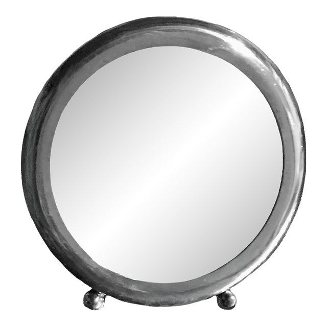 Vintage 1960’s Empire Sterling Silver Round Picture Frame Ball Feet and Blue Velvet Easel Back For Sale