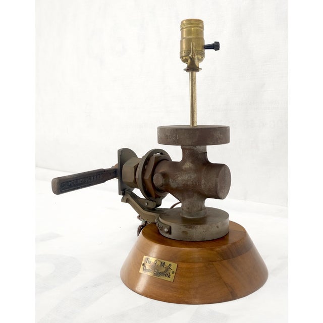 1970s Queen Elisabeth Ships Valve Walnut Base Table Lamp Conversion For Sale - Image 5 of 10