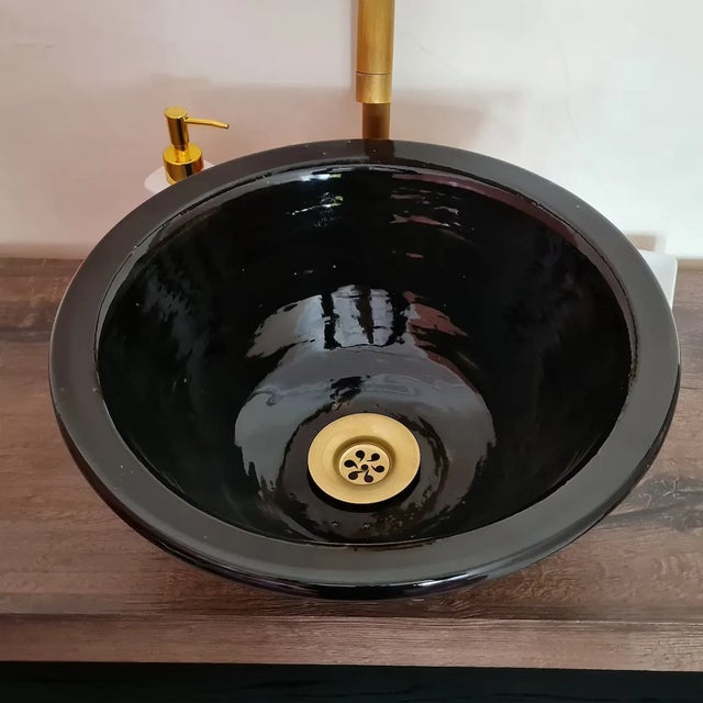 Contemporary Solid Black Table Top Sink, Glazed Black Ceramic Chairish