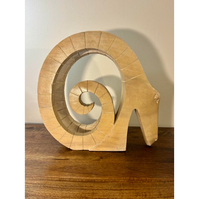 Mid-Century Modern Vintage Mid-Century Modern Handmade Wood Ram’s Head Sculpture For Sale - Image 3 of 8