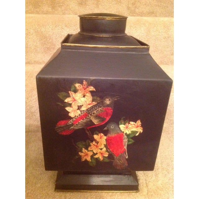 Vintage 1990s Vintage Hand Painted Black English Tole Tea Caddy For Sale In Atlanta - Image 6 of 13