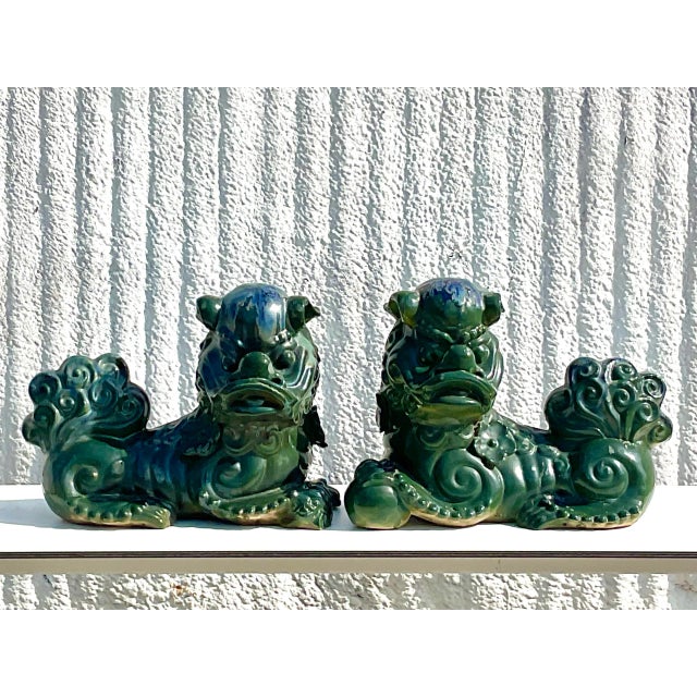 Vintage Emerald Glazed Ceramic Foo Dogs – A Pair For Sale - Image 11 of 12