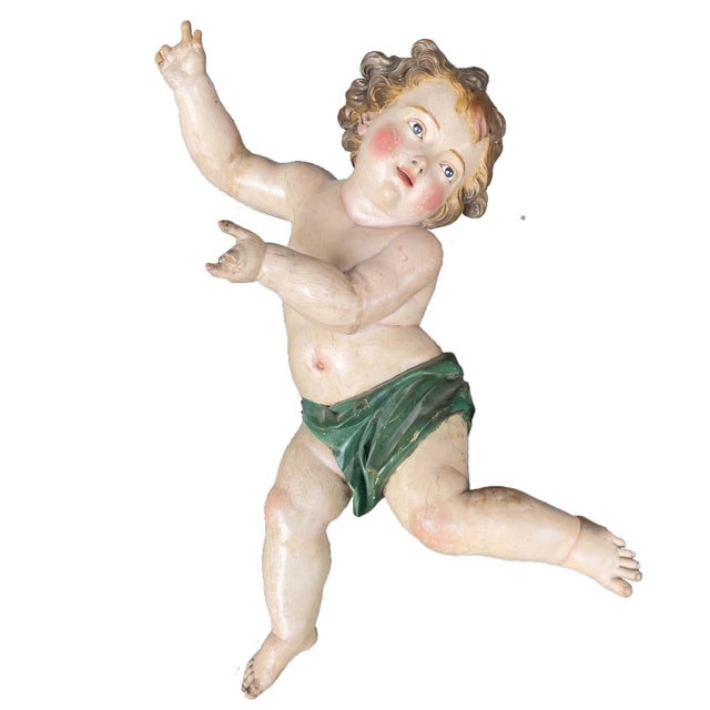 Baroque Italian Baroque Artist, Cherub Sculptures, 1650, Lacquered Wood, Set of 2 For Sale - Image 3 of 18
