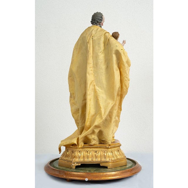 Neapolitan Sculpture Depicting Saint Joseph and Child Under a Bell, Early 19th Century, Terracotta For Sale - Image 3 of 5