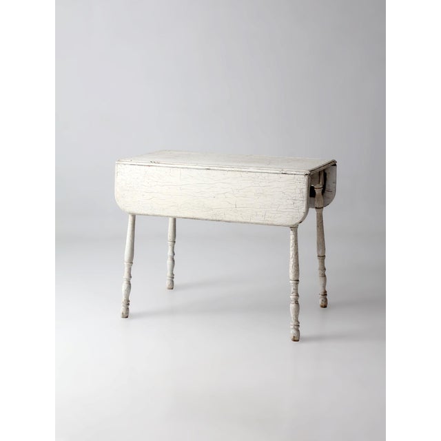 Wood Antique White Painted Drop Leaf Farmhouse Table For Sale - Image 7 of 18