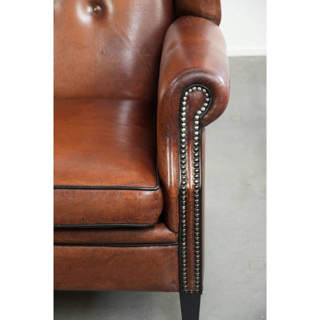 Sheepskin Wing Armchair in Cognac Color For Sale - Image 11 of 13
