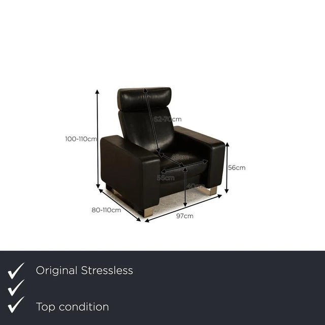 The Arion armchair from Stressless is covered in black genuine leather and stands on silver metal feet. It impresses with...