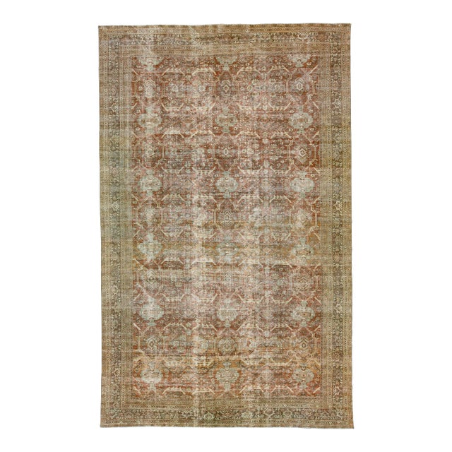 1900 - 1909 Antique Persian Mahal Rust Oversize Wool Rug With Allover Design For Sale