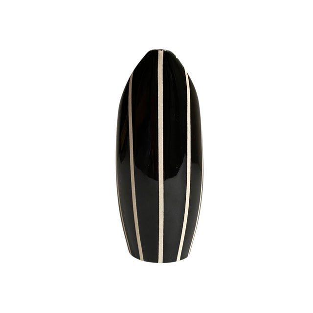 1950s Vintage Hornsea John Clappison Black and White Striped Tall Gaiety Jug With Yellow Inside For Sale - Image 5 of 7