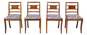 Set of 4 Vintage Federal Style Walnut Dining Chairs With Equestrian Hunt Scene Upholstery