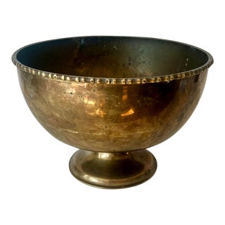 Vintage Brass Centerpiece Footed Bowl Bamboo Edge For Sale