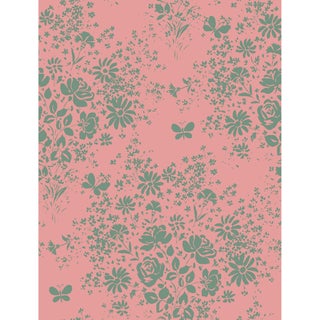 Modeste Raccord Seul Wallpaper by Paule Marrot in Green on Pink For Sale