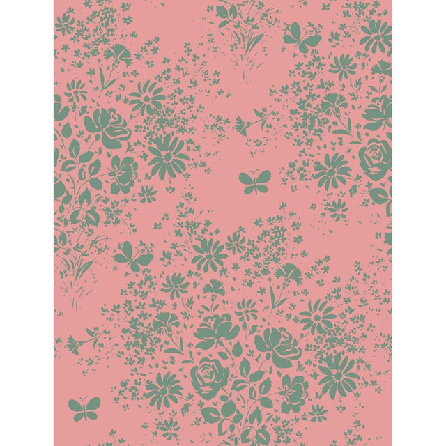 Modeste Raccord Seul Wallpaper by Paule Marrot in Green on Pink For Sale