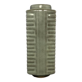 Chinese Longquan Celadon Cong‑Style Square Vase, Collectible Decor Vase For Sale