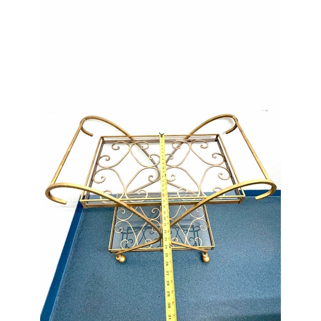 Vintage Hollywood Regency Gilt Metal & Glass Two-Tier Bar Cart or Tea Trolley For Sale - Image 10 of 12