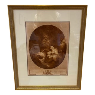 Antique Fragonard Engraving “La Bonne Mère” | After Jean-Honoré Fragonard | Oval Sepia Print | Gilt Frame [s.h.s-l-8.5050] Reproduction For Sale