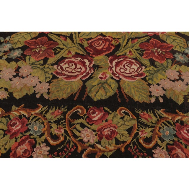 1950s Vintage Bessarabian Kilim, Grand Rose Floral Bouquets Over Black - Rug & Kilim For Sale - Image 5 of 8