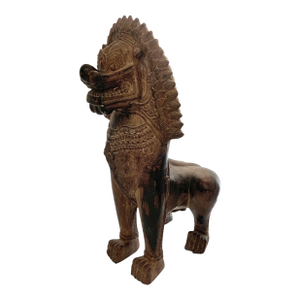 Late 20th Century Foo Dog Statue Large Metal Chinese Guardian Lion Vintage Oriental Decor