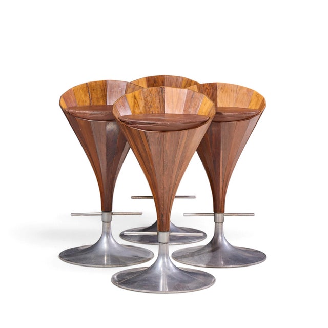 John Mortensen for Dyrlund Mid Century Danish Fountain Barstools - Set of 4 Each barstool measures: 18 wide x 19 deep x 33...