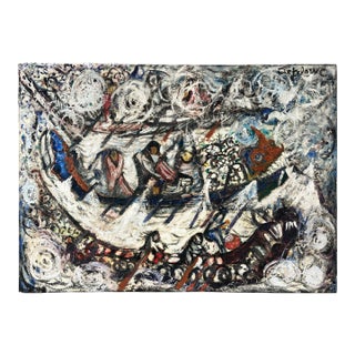Dragon Boats Chinese New Year San Francisco Bay Area Original Oil on Canvas 1960 by Peter Lowe For Sale