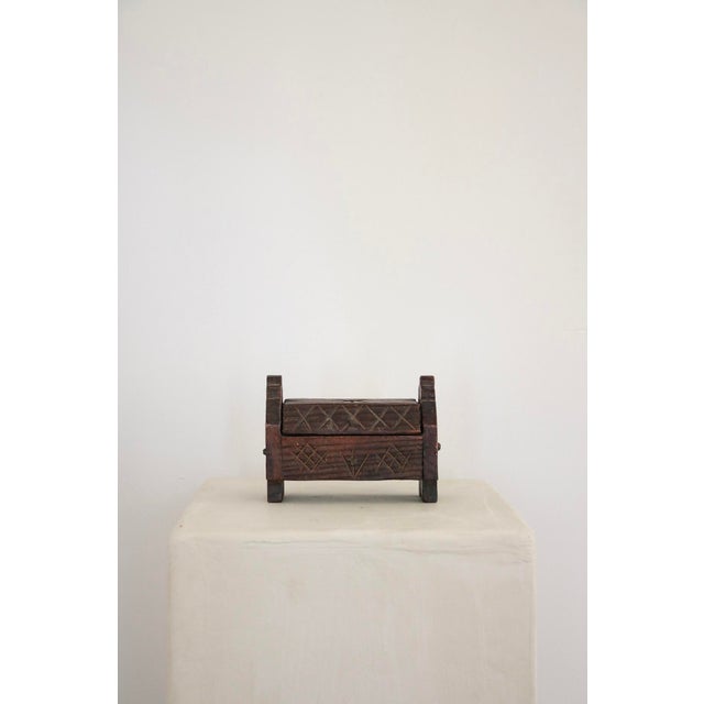Folk Art Vintage Hinged Carved Wood Box For Sale - Image 3 of 7