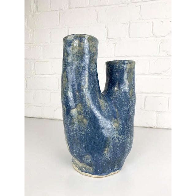 Sculptural Blue Glazed Ceramic Vase by Dale, Denmark, 1970s For Sale - Image 6 of 12